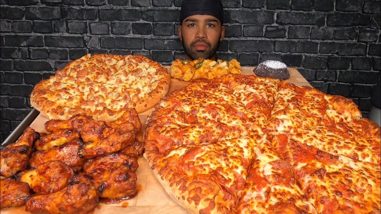(ASMR NO TALKING) DOMINO'S PIZZA, WINGS, BACON GARLIC FINGERS, AND CHOCOLATE LAVA CAKE