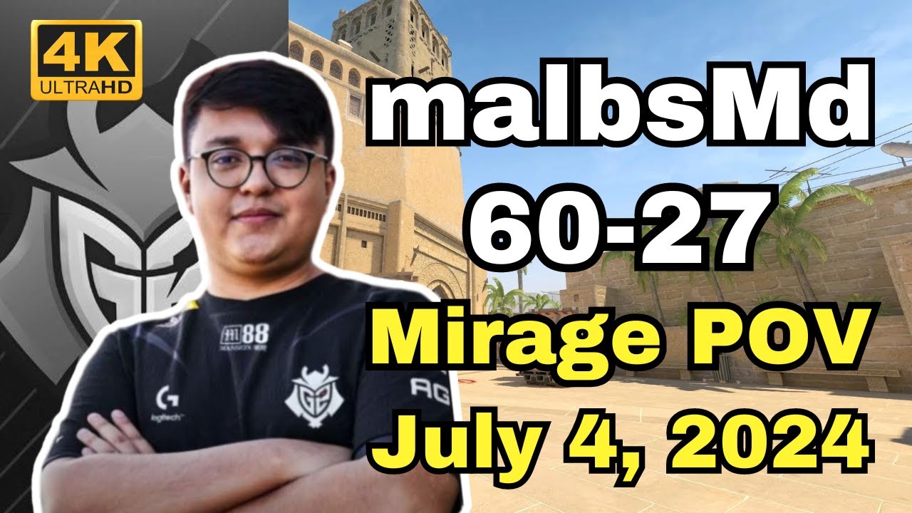 【4K】G2 malbsMd 60Kills! rating:2.01 (Mirage) | FACEIT Ranked NA | July 4, 2024 #cs2 #pov