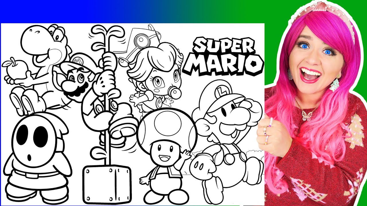 Coloring Super Mario Bros. Characters Coloring Pages | Mario, Luigi, Princess Peach, Toad & Shy Guy