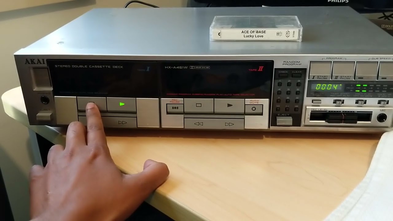Akai HX-A451W Vintage Dual Double Cassette Stereo Tape Deck Test