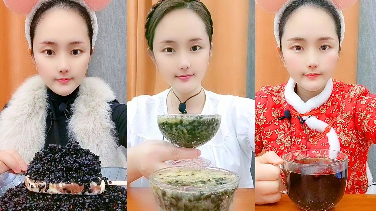 Sesame Crunch, Green Jelly Dessert, and Herbal Tea Mukbang #123