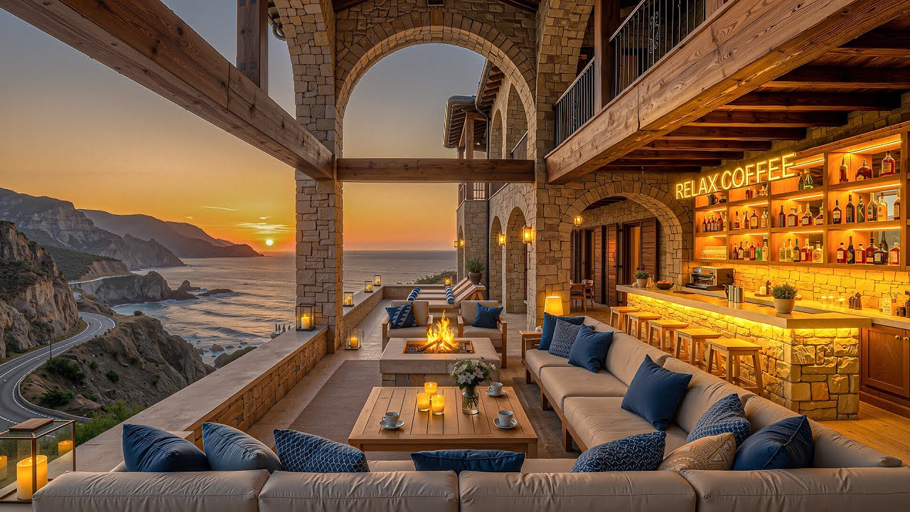 Cozy Jazz In A Seaside Lounge Retreat To Unwind – Smooth Jazz With A Warm Fireplace Atmosphere