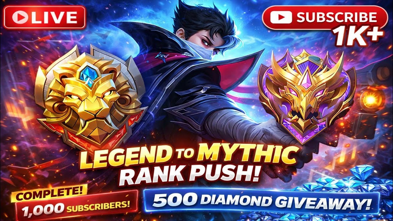 @DevilGamer  is LIVE 🔴 Legend to Mythic Rank Push | 1K Subscribers Special | 500 Diamonds Giveaway 💎