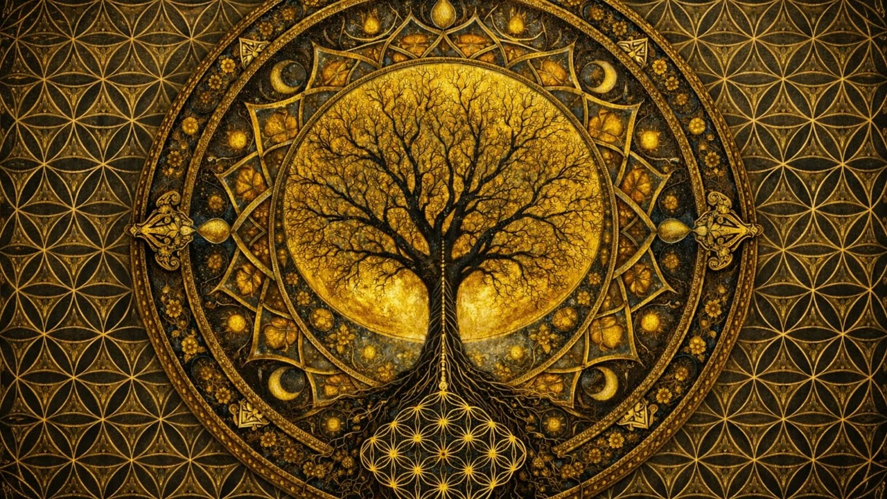 GOLDEN TREE OF LIFE - DIVINE-ETERNAL-PURE|MANDALAS OIL PAINTING No Music - Background for TV