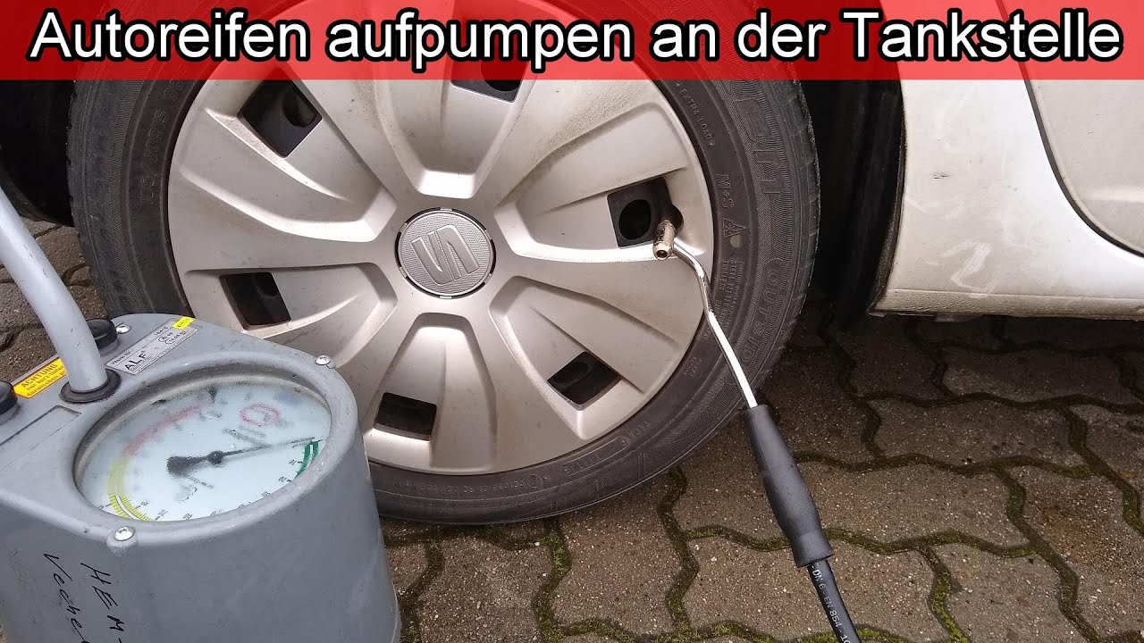 Autoreifen Luft aufpumpen an Tankstelle &ndash; Auto Reifen Luftdr&uuml;ck pr&uuml;fen / Reifendruck lesen Anleitung