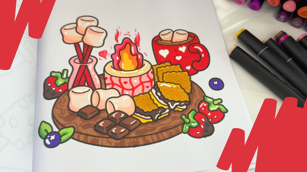 ASMR Cozy Valentine’s Day Coloring 🍓🍫 | Comfort Food | No Talking | 1 Hour Relaxing