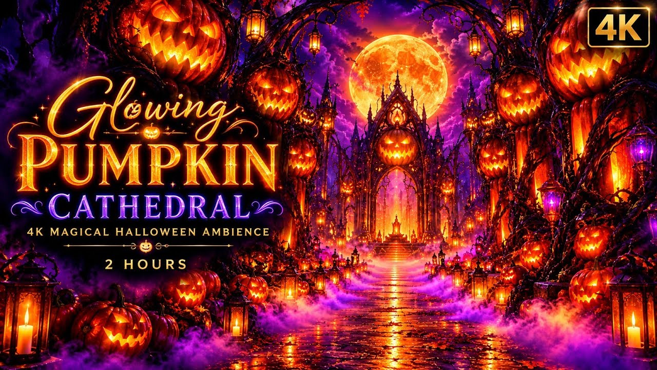 Glowing Pumpkin Cathedral | 4K Magical Halloween Ambience &ndash; 2 Hours