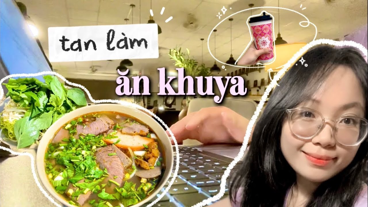 TAN LÀM ĐI ĂN KHUYA *vlog* 🍜// góc học bài 24/24, quán bún bò quen thuộc, trà đào,…// Thien Ai