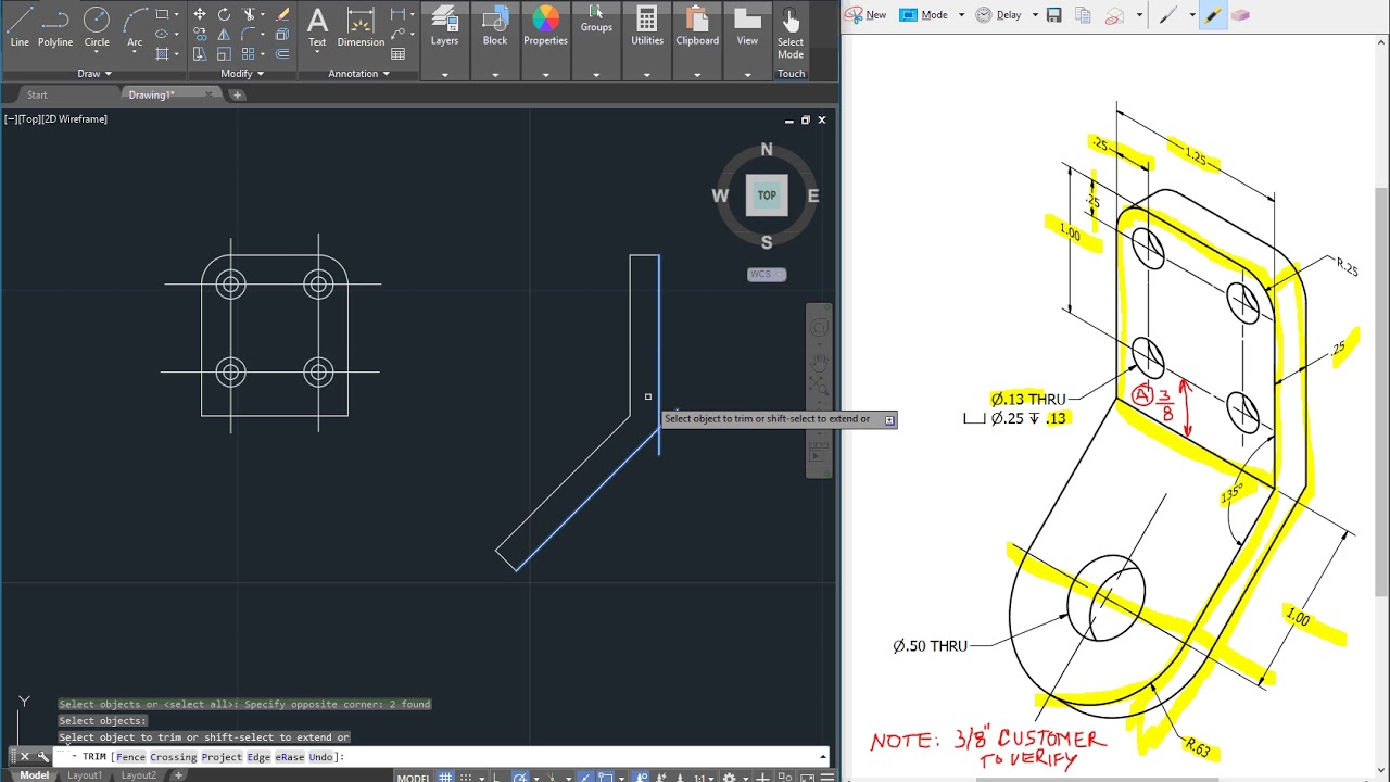True Projection and Auxiliary View in AutoCAD 2019