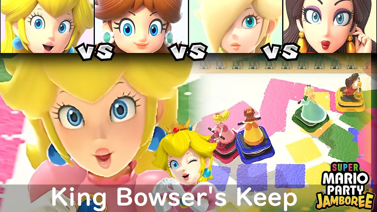 Super Mario Party Jamboree Peach vs Daisy vs Rosalina vs Pauline in King Bowser's Keep