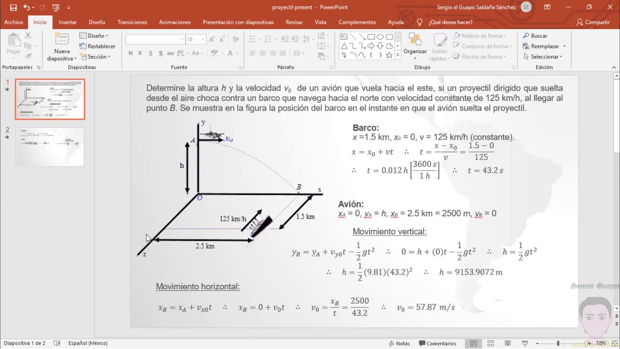 Movimiento de un proyectil y de una partícula mediante SolidWorks Motion.