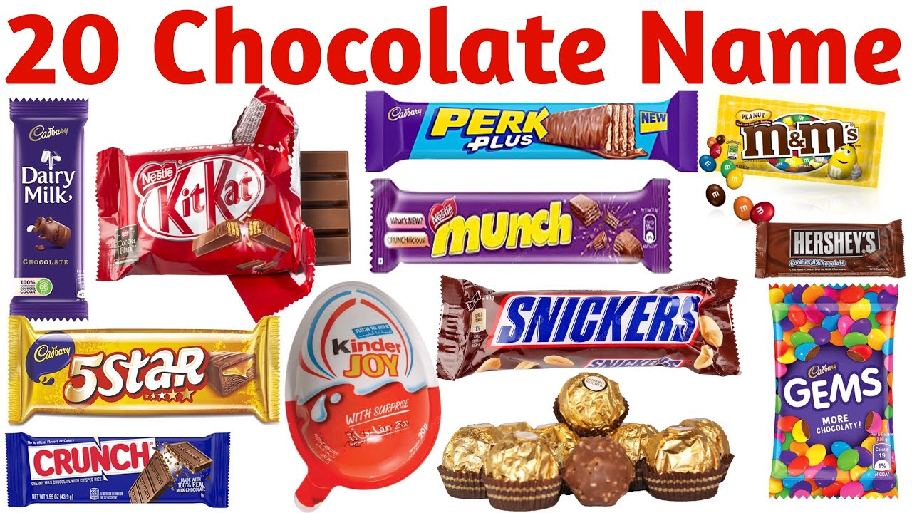 20 चॉकलेट के नाम सीखें | Chocolate Names for Kids with Pictures & Sound Effects Fun Learning Video