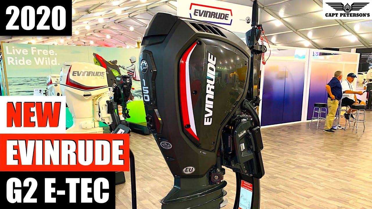 2020 Miami Boat Show -  Evinrude G2 E-TEC 115, 140, and 150 HP Tiller Outboard with power steering.