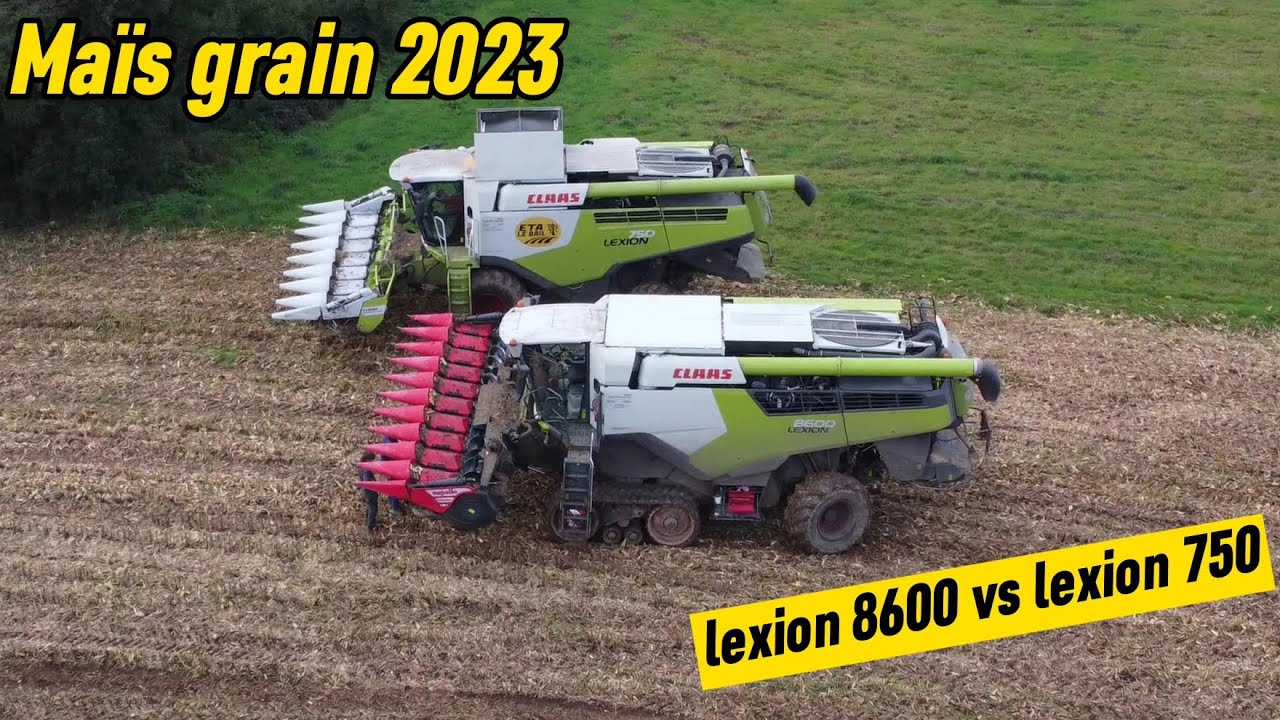 Maïs grain 🌽 2023 conditions humides🤯. Une lexion 8600 vs lexion 750 de l'ETA LE BAIL.