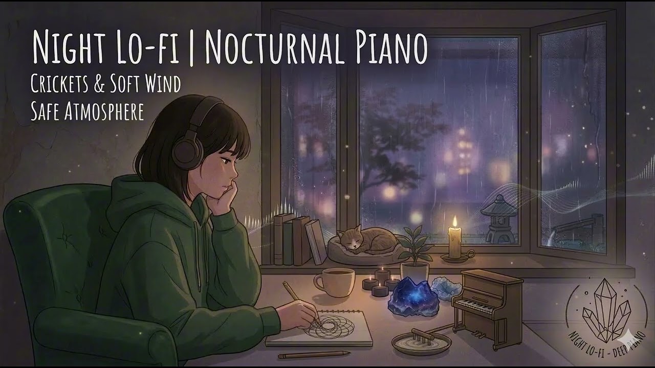 Prelude to Infinite - Night Lo-fi, crickets and soft wind sounds, nocturnal piano, safe atmosphere