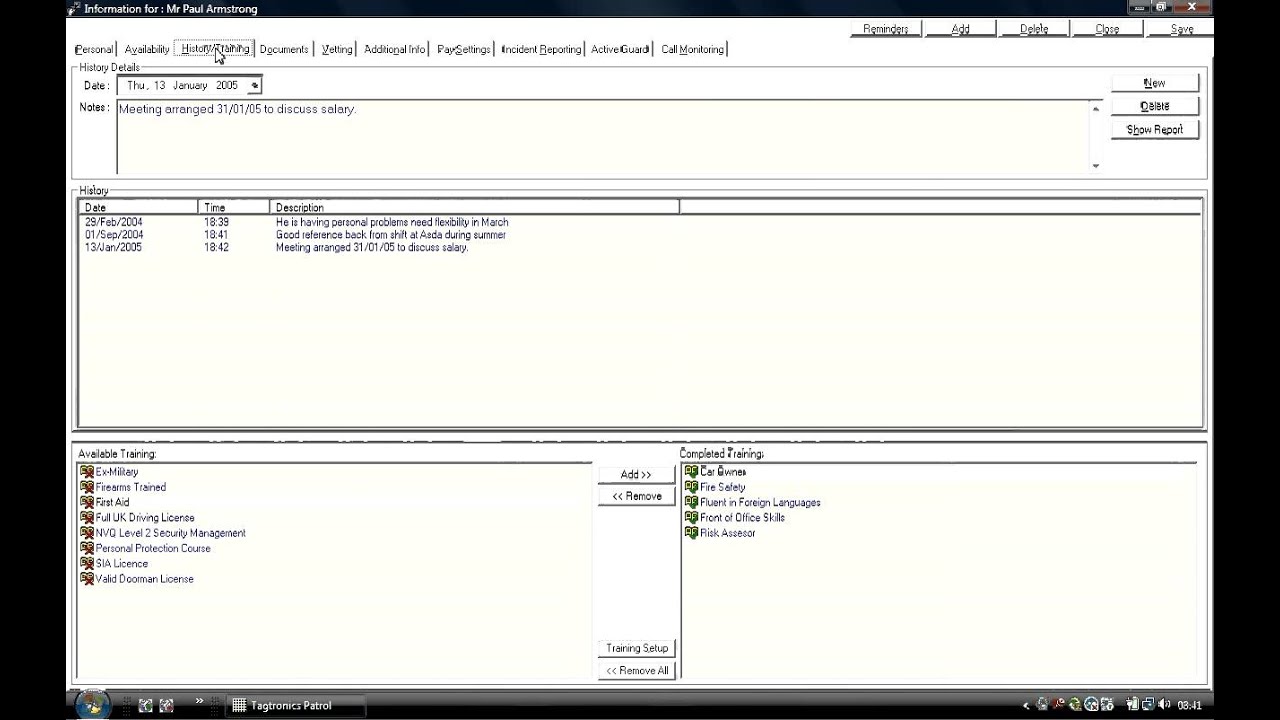 Guard Information Screen - Tagtronics Security Guard Software Management