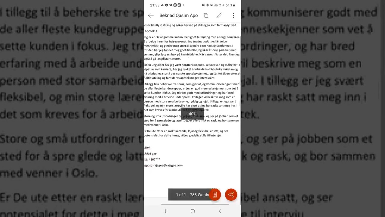 Application for Job , Norway Pharmacist Registration by Raja Gee