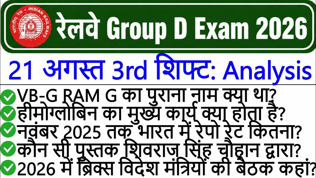 RRB Group D Exam 21 August 3rd Shift Paper Analysis 2026 | Today RRB Group D Exam Analysis 2026 |