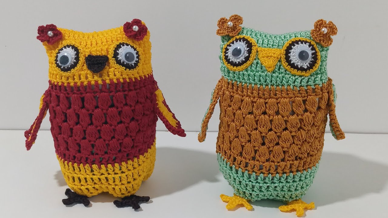 CORUJINHA DE CROCHÊ PESO  DE PORTA COM GARAFA PET - Valdenete crochê artes e reciclagem