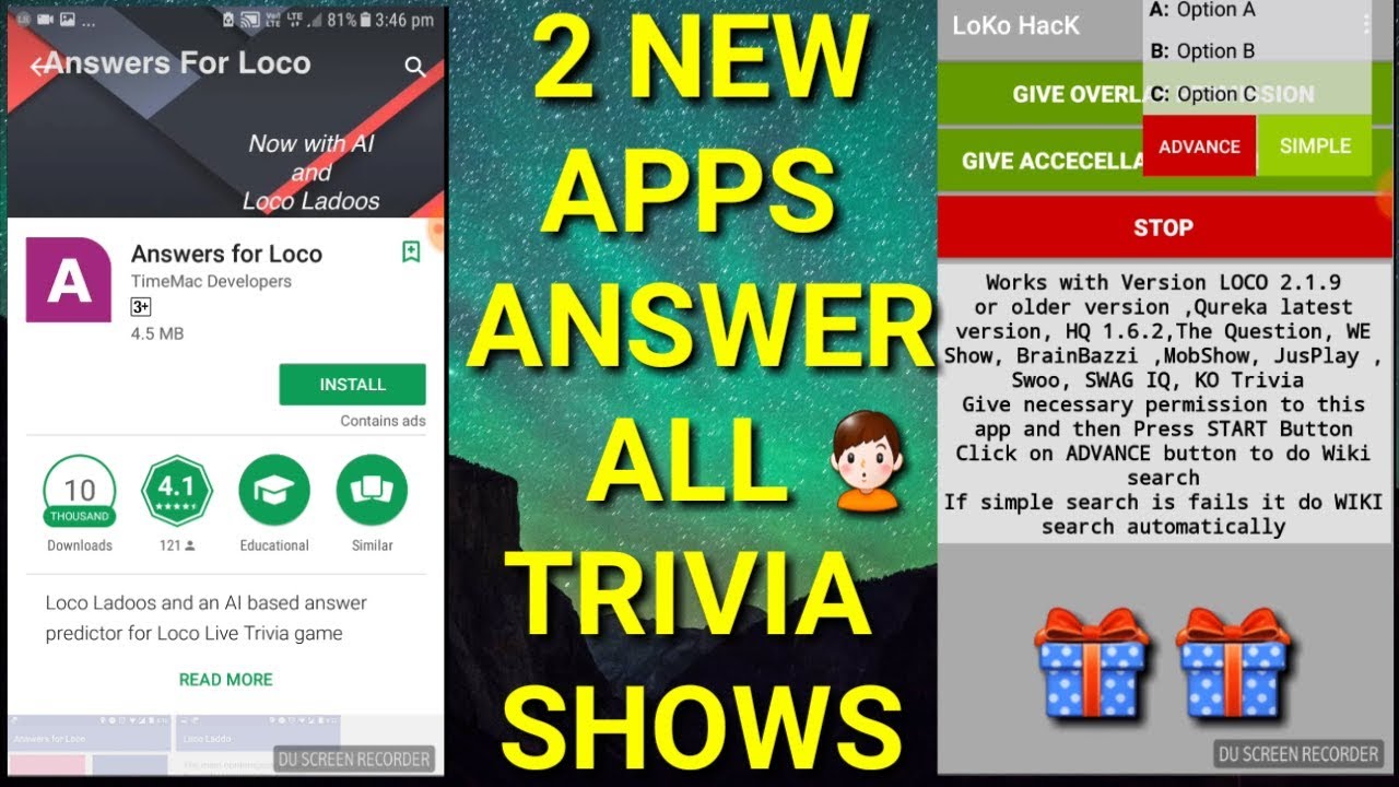 2 NEW APP FOR ANSWER ALL TRIVIA SHOWS | LOCO,BRAINBAZZI,QUREKA,MOBSHOW,WESHOW,JUSPLAY,SWOO | 100%👍