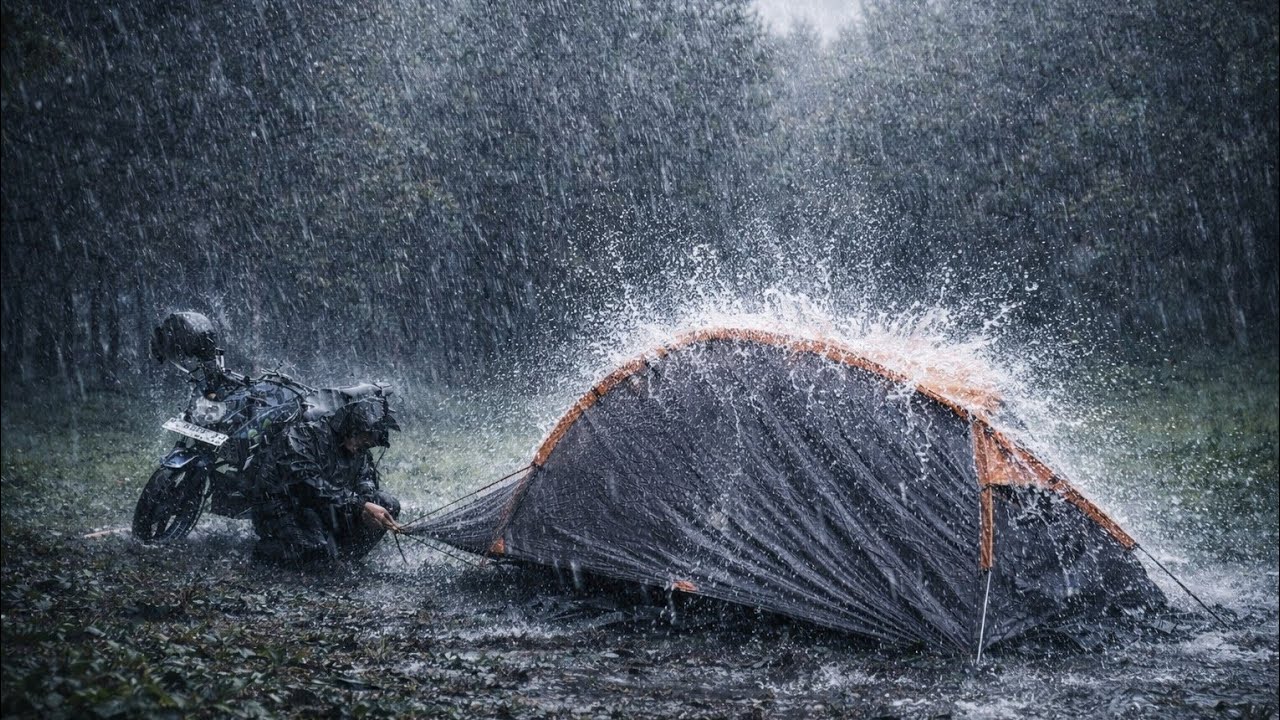 VERY HEAVY RAIN ‼️ 🌧 Solo Camping in the Heavy Rain on My Motorcycle