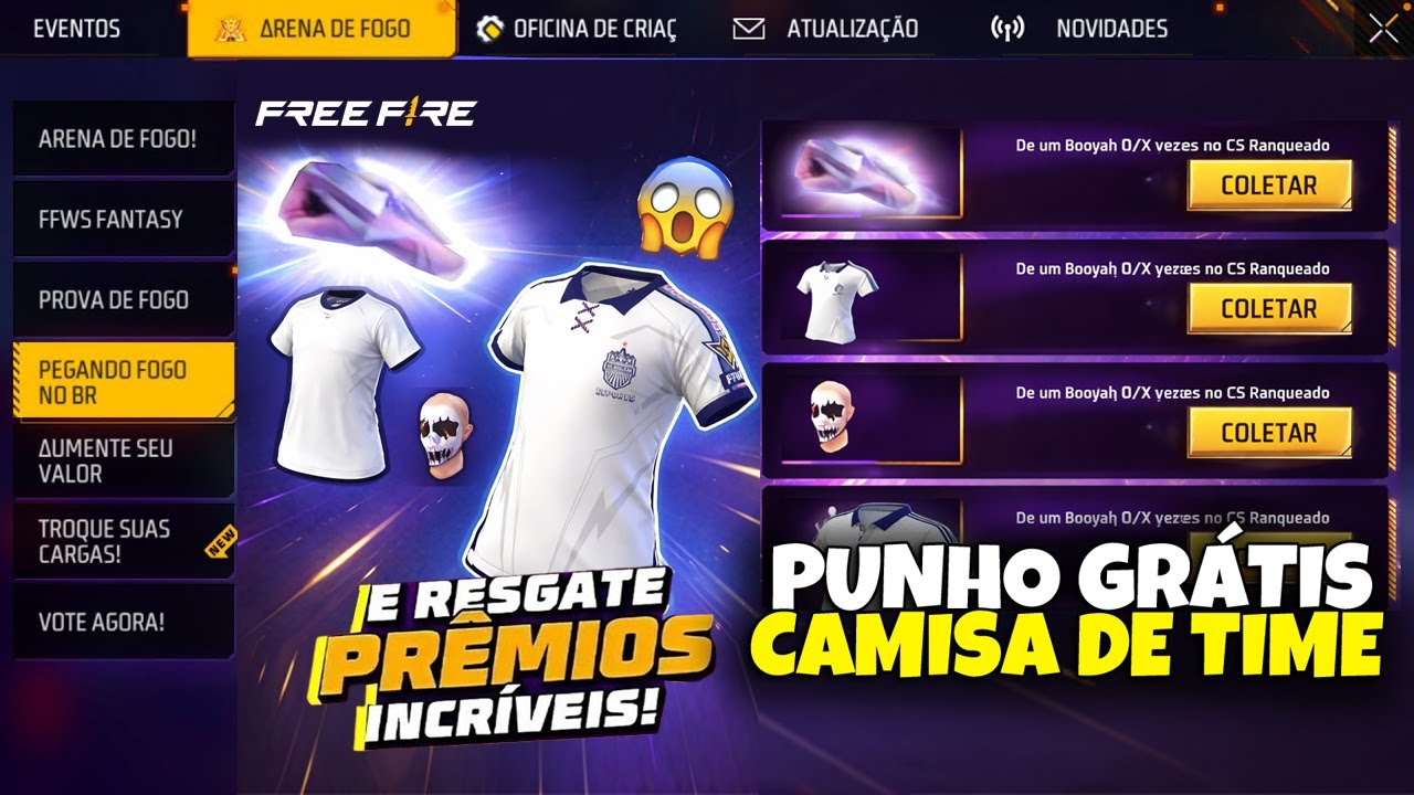 FINALMENTE!! TODOS VÃO PODER PEGAR ESSE PUNHO? RECOMPENSAS, CAMISA DE TIME GRÁTIS E MAIS - FREE FIRE
