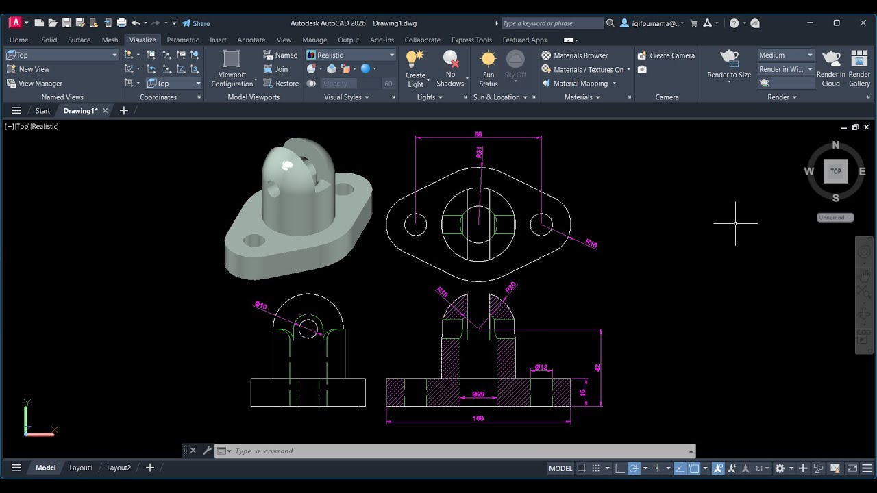 Tutorial Autocad 2026 3D ke 2D Pemula | 4k 60fps