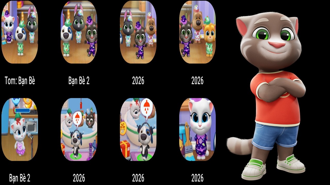 In the morning, after waking up,Tom the cat and his friends go out to the yard to bathe and try on