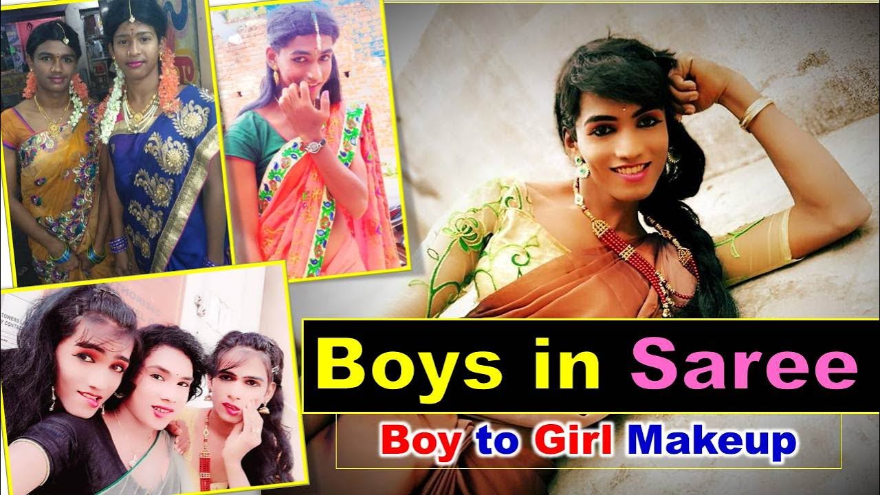 Boys in Saree  || Boy To Girl Makeup || Lady Getup || Crossdressing in Saree || Indian Crossdresser