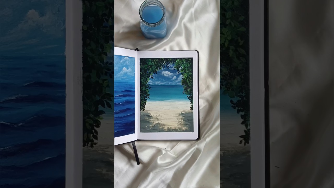 Easy way to paint a sea beach  || sea acrylic painting || beach painting #youtubeshorts  #ytshorts