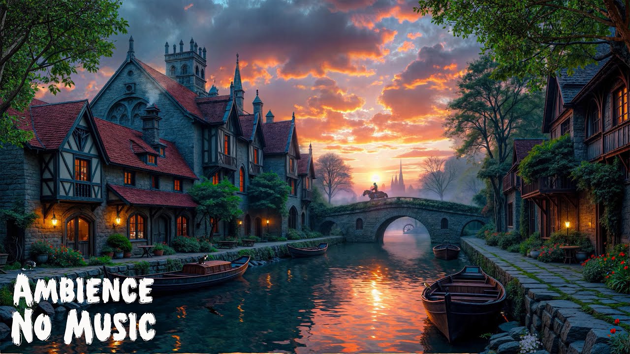 🏰 Tranquil Medieval Town at Sunset | Nature Sounds &ndash; Water, Crickets & Soft Wind for Deep Relaxation