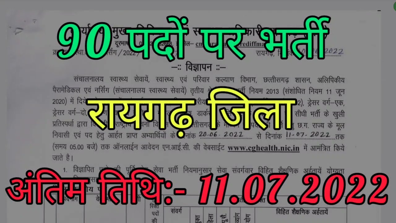 Raigarh District Health Department Vacancy 2022 | cg job recruitment | CG Job Alert | new cg job