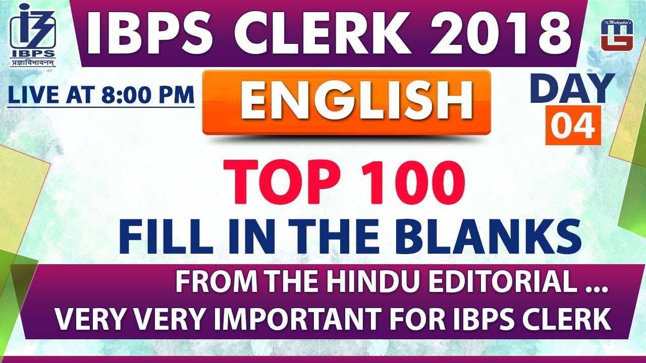 Top 100 | Fill in the Blanks | Day 04 | IBPS Clerk 2018 | English | Live at 8:00 pm