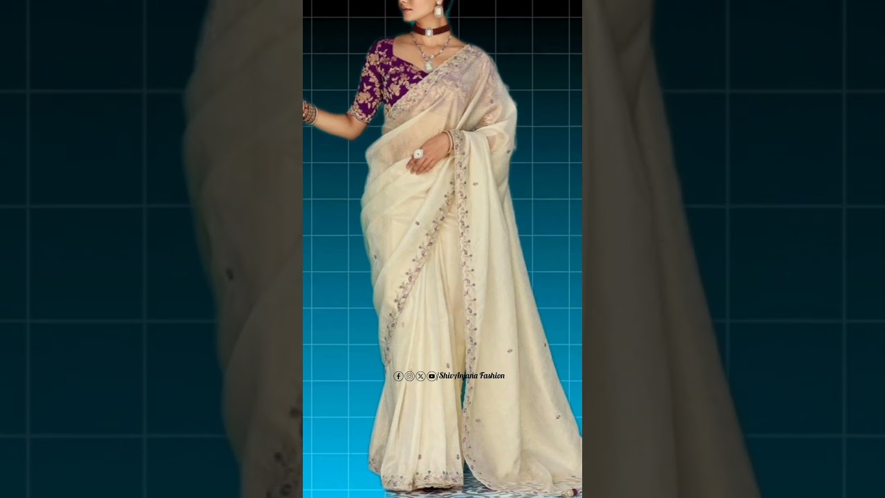 Ivory/White saree with contrast blouse idea's #saree #viralvideo #blouse