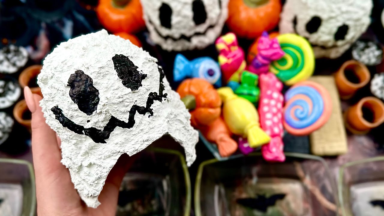 👻 ASMR Halloween 👻 Peeling off the film 🦇  Clay cracking 🧡 Crushing soap boxes with foam 🖤