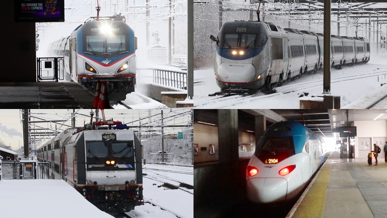 New Jersey Transit and Amtrak: Snowy Train Action at Secaucus Junction (Upper Level) (December 2025)