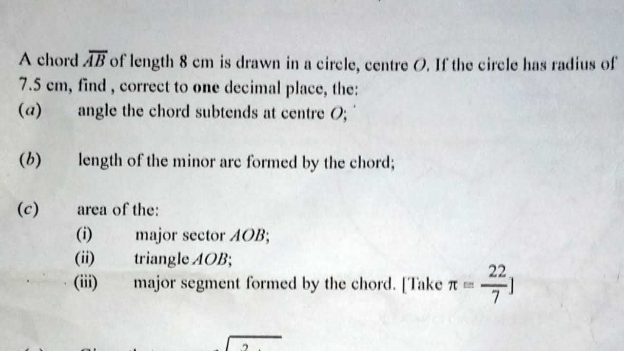 WASSCE 2023 NovDec Core Mathematics Paper 2 Question 7