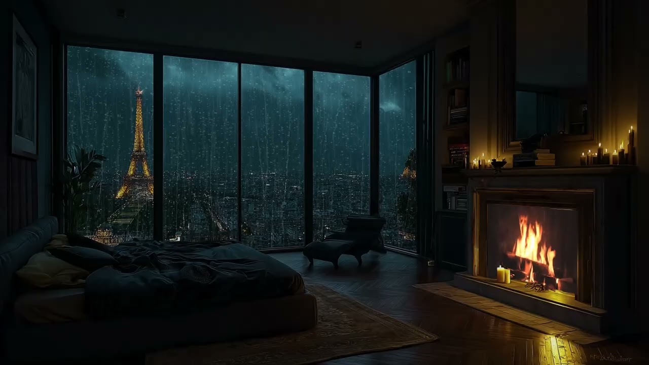 Manhattan Rainstorm at Night | Cozy Bedroom & Window City Lights for Relaxing Sleep