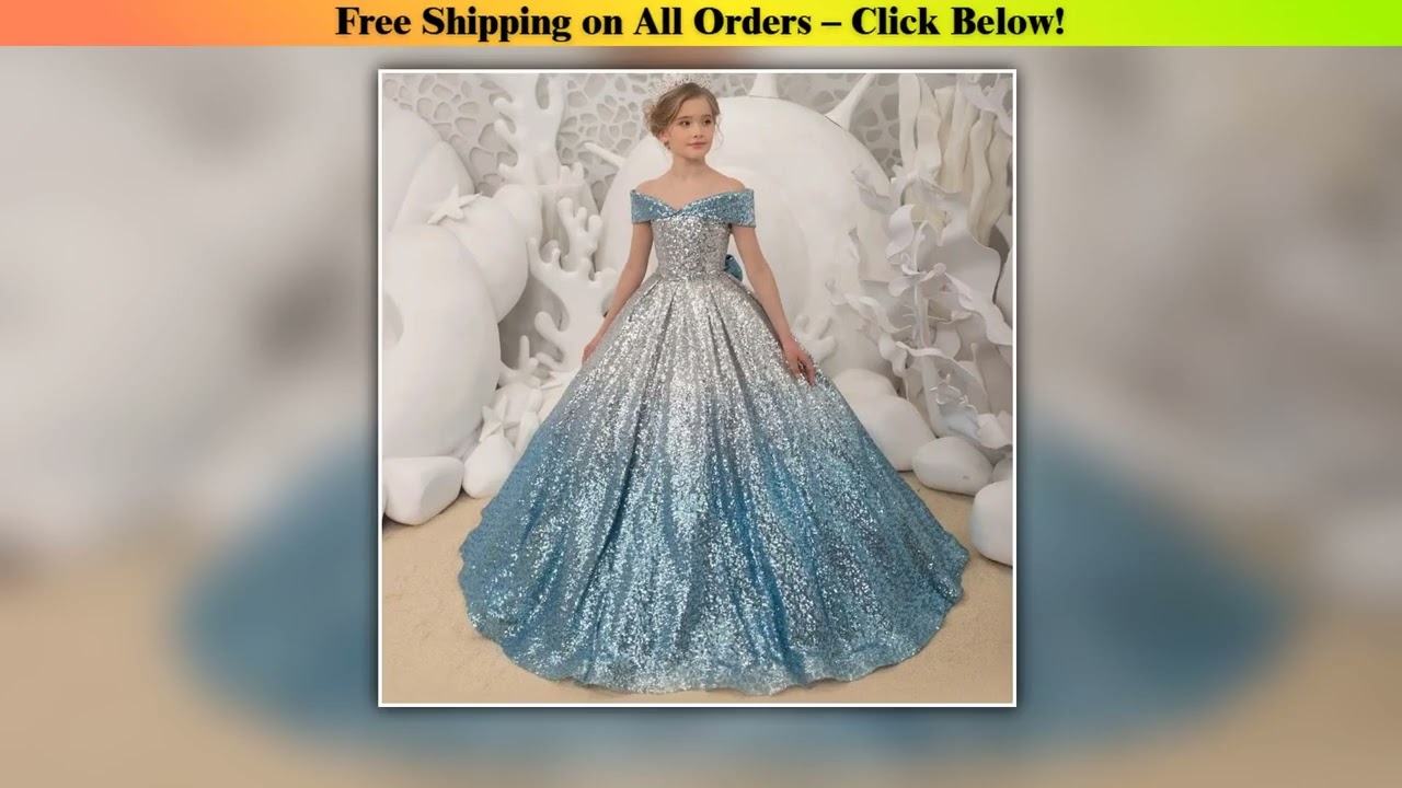 Formal Kids Evening Dresses for Girls Birthday Party Elegant Sequins Dress Up Fluffy Long Luxury