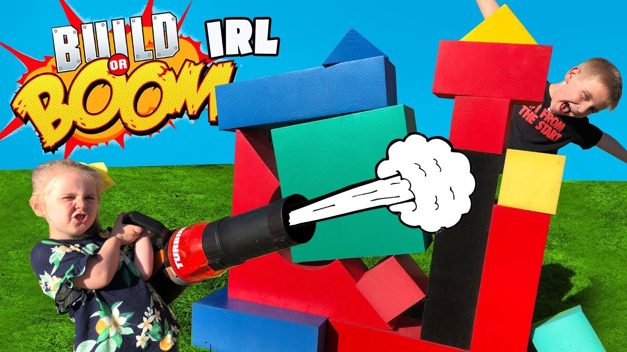 Build or Boom Game in Real Life! Diy Family Fun & Backyard Challenge by K-City