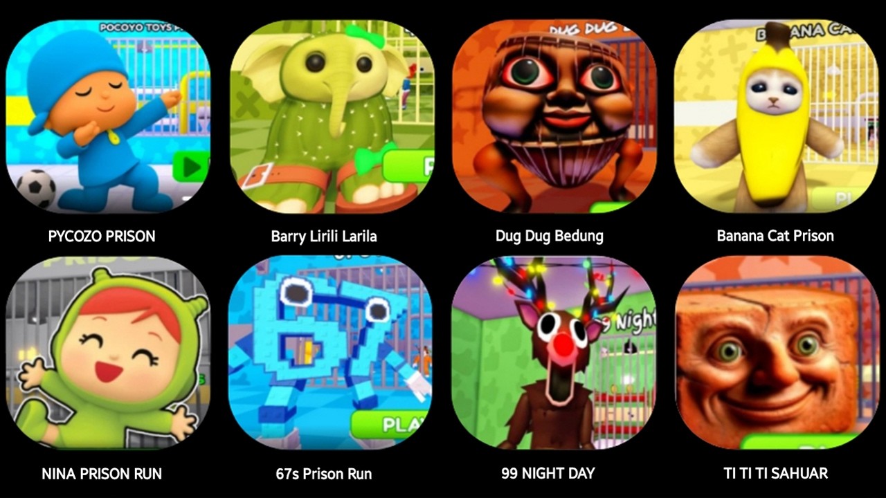 ROBLOX: TI TI TI SAHUAR,NINA PRISON RUN,DUG DUG BEDUG,67'S PRISON RUN,99 IN FOREST,BANANA CAT PRISON