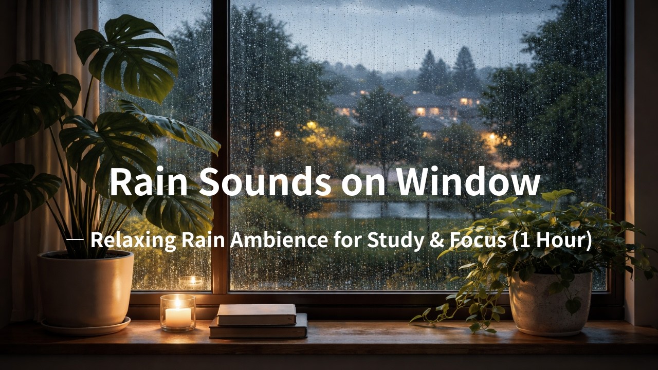 Rain Sounds on Window — Relaxing Rain Ambience for Study & Focus (1 Hour)
