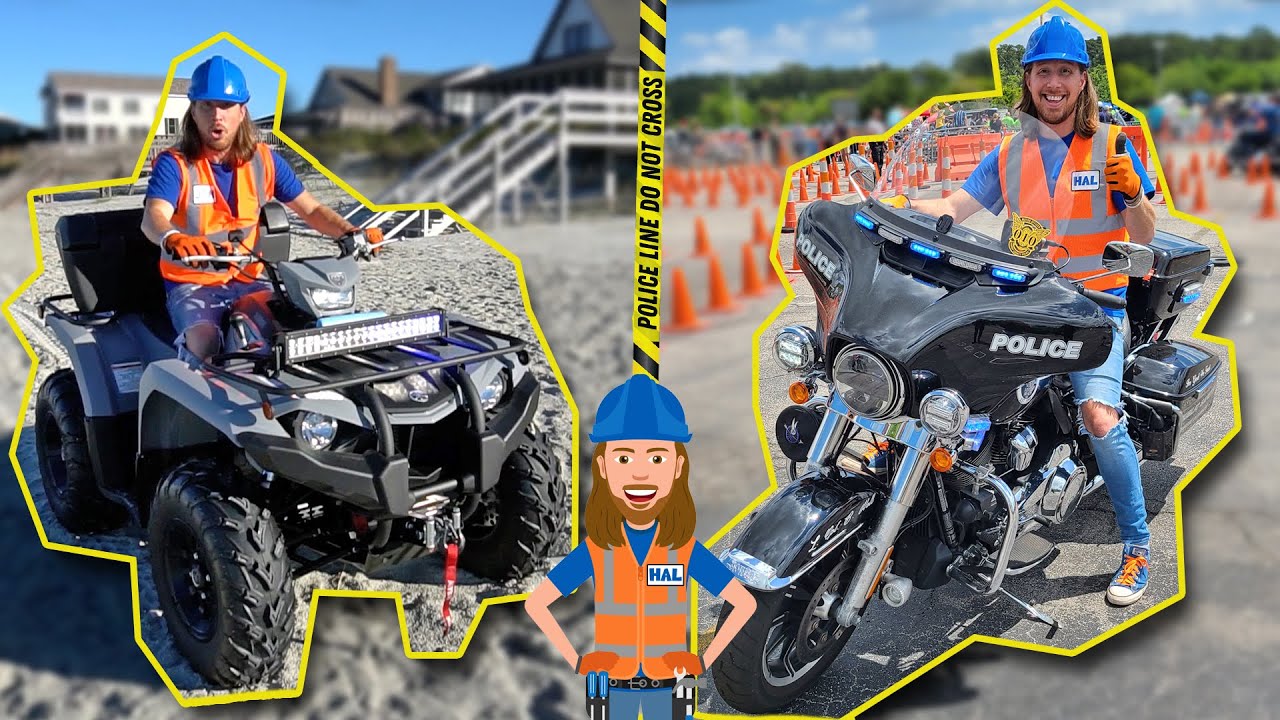 Police vehicles for Kids | Police Cars, ATV and Motorcycles | Handyman Hal works with Police Car