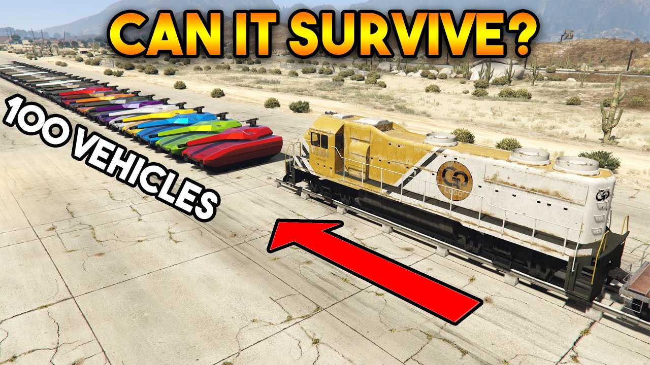 GTA 5 ONLINE : TRAIN VS 100 VEHICLES ! (CAN YOU STOP IT?)