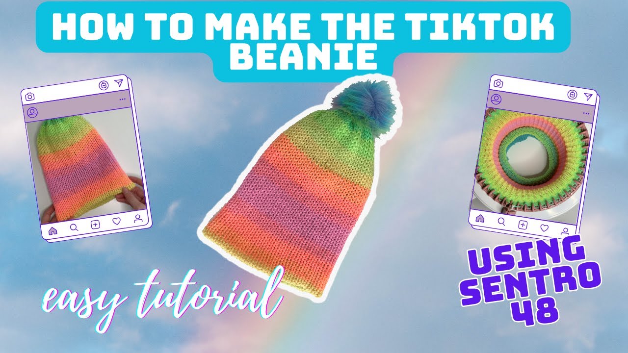 Make the TikTok Beanie - Easy Sentro 48 Knitting Machine Tutorial for Rainbow Hat