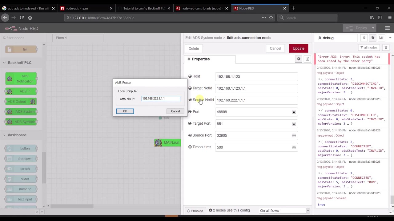TwinCAT 3 and Node-Red ADS config
