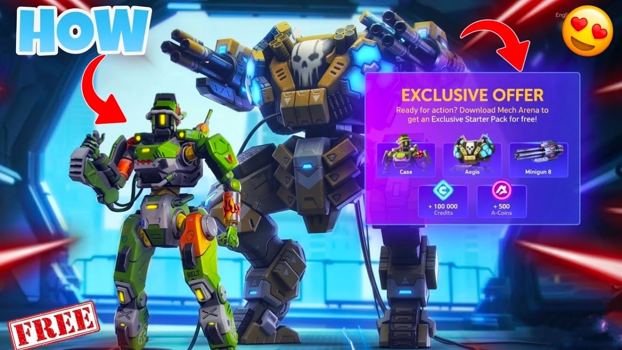 HOW TO GET FREE&rdquo; AEGIS + MINIGUN 8 😍 in mech arena and free rewards Don't miss this