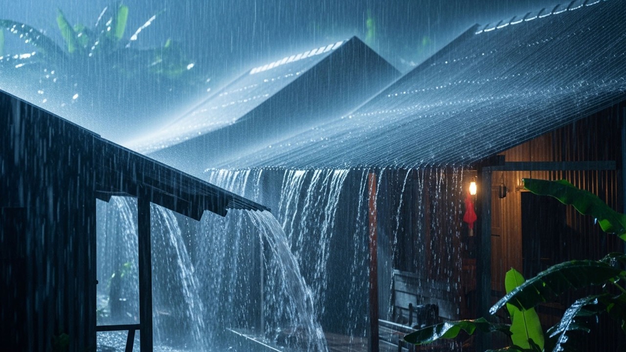 No Ads Rain Sounds for Sleeping - ASMR Torrential Rain on Tin Roof for Nighttime Anxiety Calm