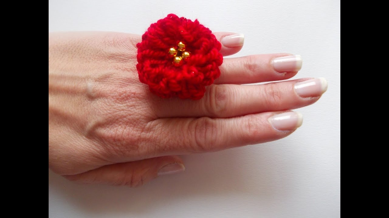 Uncinetto Anello Fiore e Perline (#2) Crochet Silver Flower Ring with Beads