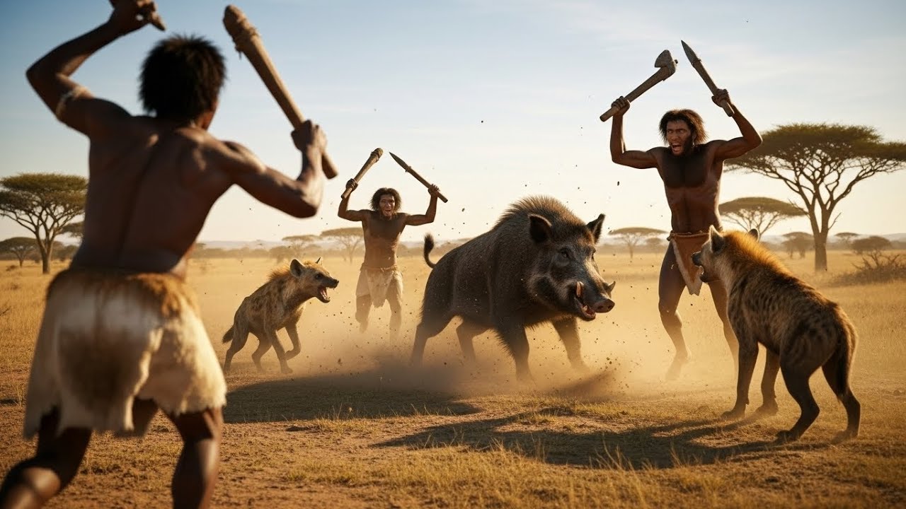Life 4.7M Years Ago | Prehistoric Humans Trapped Between a Giant Boar and a Hyena Pack